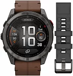 Garmin Fenix 8 Pro 51mm Sapphire Titanium DLC Bezel, Chestnut Leather & Silicone Strap Set AMOLED HR GPS 010-03199-40