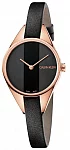 CALVIN KLEIN Lady Rebel Black Leather Rose Gold PVD K8P236C1