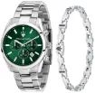 Attrazione Silver Bracelet Green Dial Set