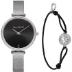 Lagoona Black Dial Silver Mesh Black Bracelet Set