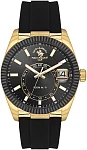 Santa Barbara Polo Legend Quartz Date Black Dial Black Silicone Strap Gold PVD SB.1.10669-3