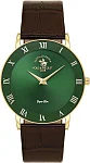 Noble Quartz Green Dial Brown Leather Strap