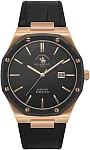 Santa Barbara Polo Noble Quartz Date Black Dial Black Leather Strap Gold PVD SB.1.10672-5