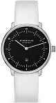Naos XS Quartz Date Black Dial White Leather Strap