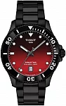 Seastar 1000 Quartz 40mm Red Dial Black Steel Bracelet