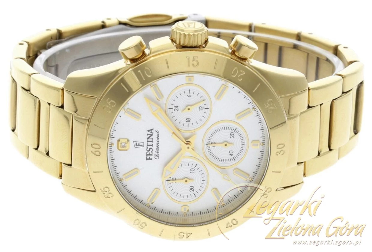 Festina Ladies Chronograph Watch - Gold Plated Steel, Diamond Accent, 10 Bar Water Resistant (Model F20400/1)